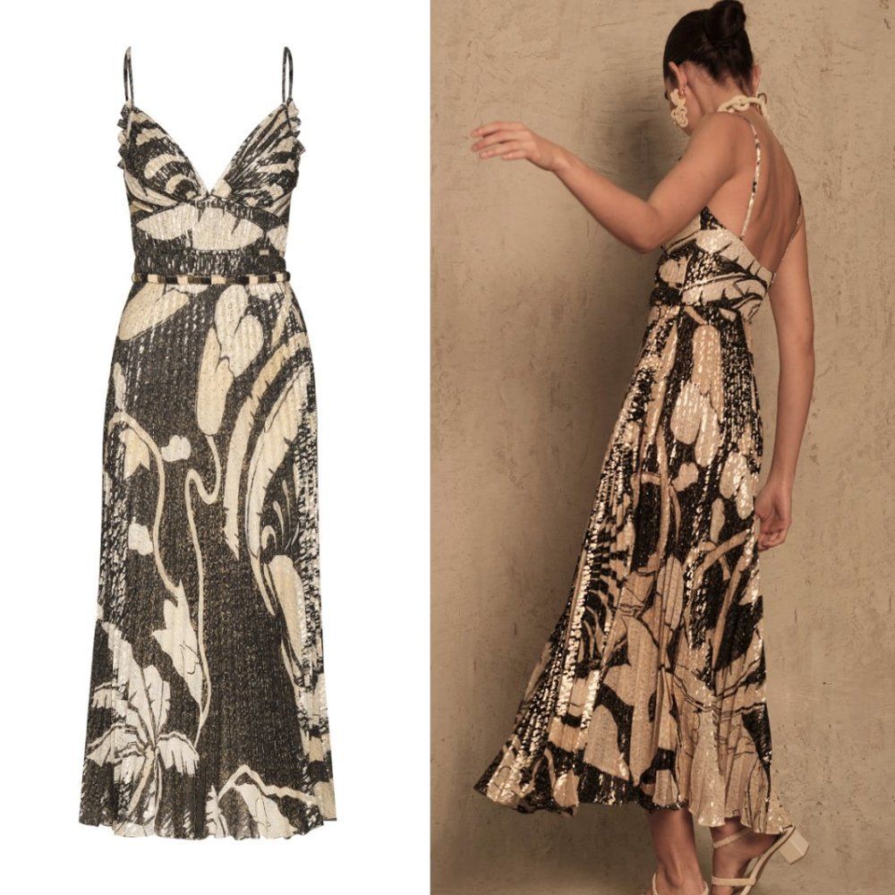 Johanna Ortiz Runway SS22 Espacio Sideral Midi Dress Sheer Caribe Ecru Black 4 - Picture 11 of 11